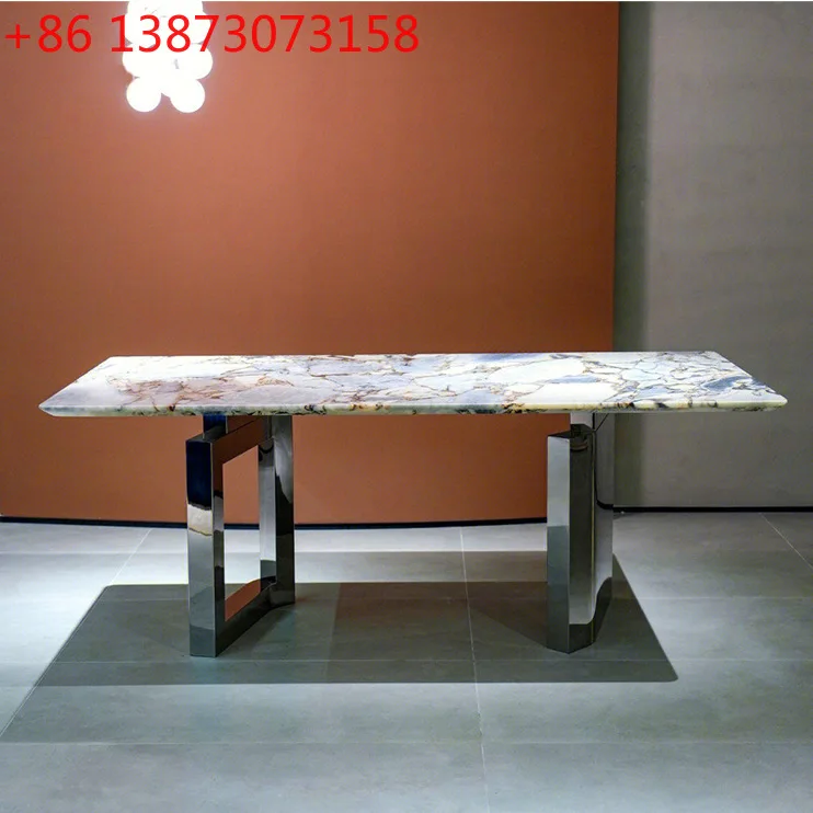 

Итальянский светлый роскошный серый стол со слоном, обеденный стол из натурального мрамора Ocean Storm