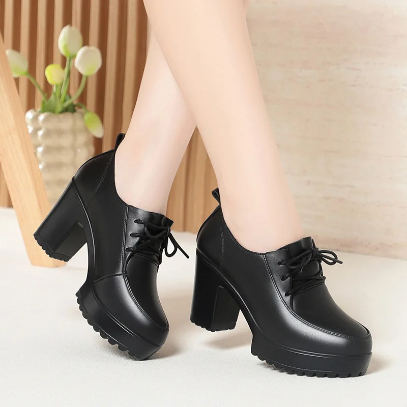 

Универсальные удобные туфли на платформе с толстой подошвой 6 см, 8 см, женские оксфорды, осенние туфли 2024, мягкая кожаная обувь на блочном каблуке, офисная повседневная обувь