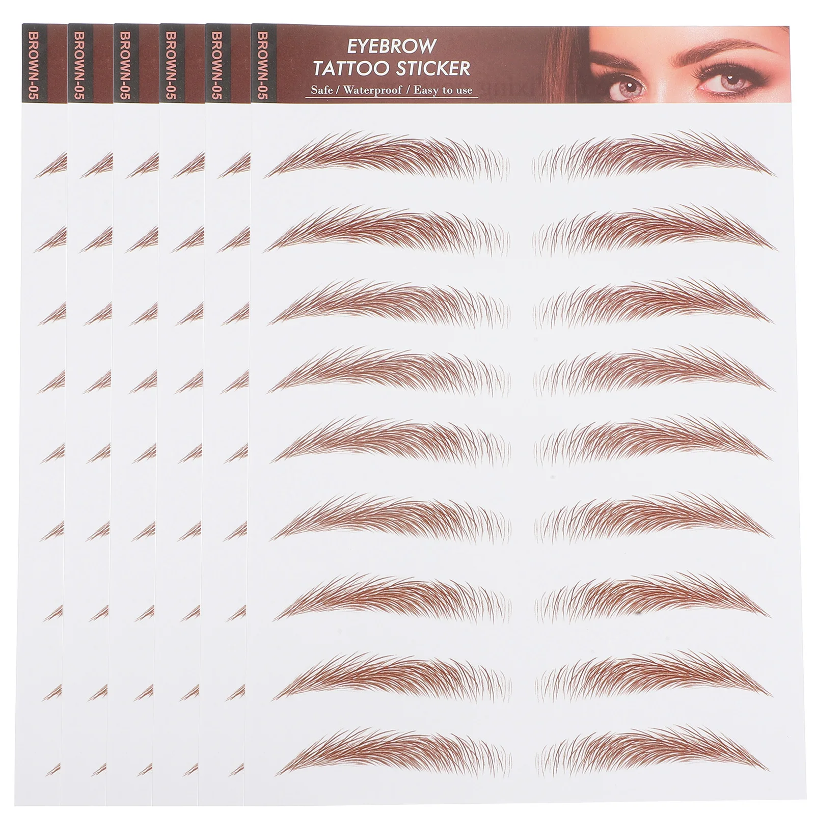 6 fogli Trasferimenti per sopracciglia impermeabili 3D Adesivi temporanei naturali marroni Timbri per sopracciglia adesivi realistici per le donne