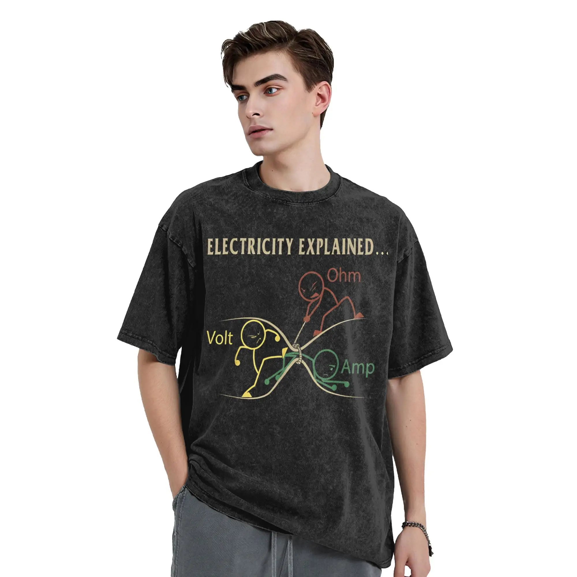Vintage Ohms Law  Explained Physics Science Humor  Vintage Washed Tshirts O-neck Tops Electrical Engineer Cotton Summer Clothes