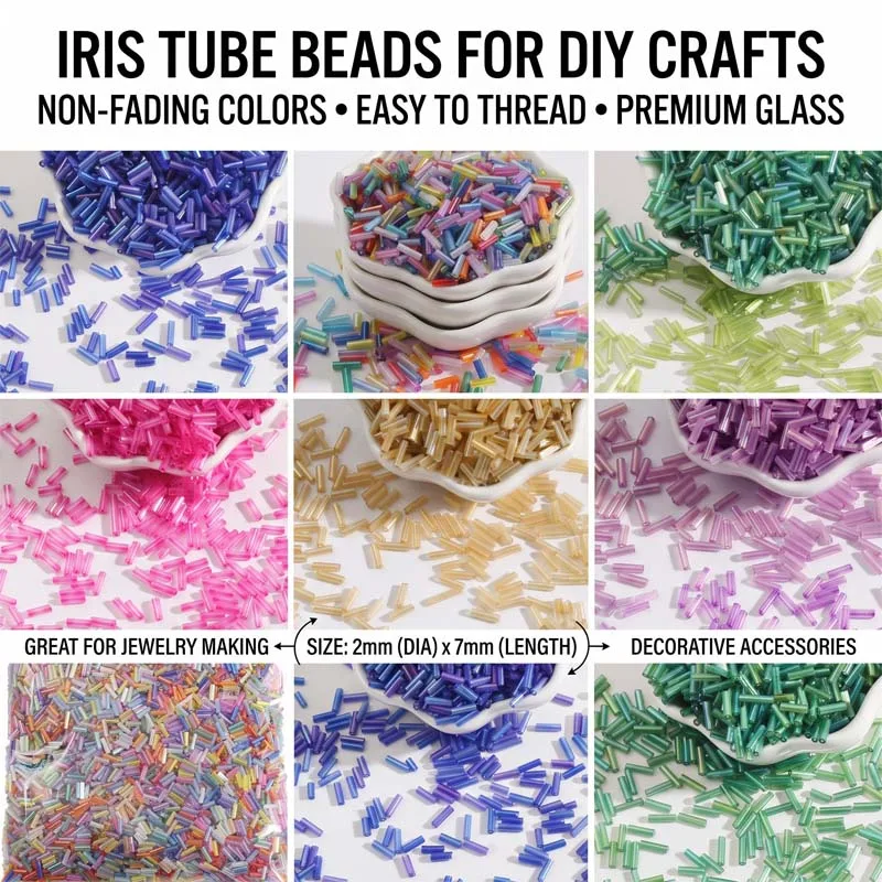 300pcs/lot 2x7mm Austria Crystal Beads Tube Glass Seed Beads For Spacer Jewelry Making Colorful Clothing DIY Accessories