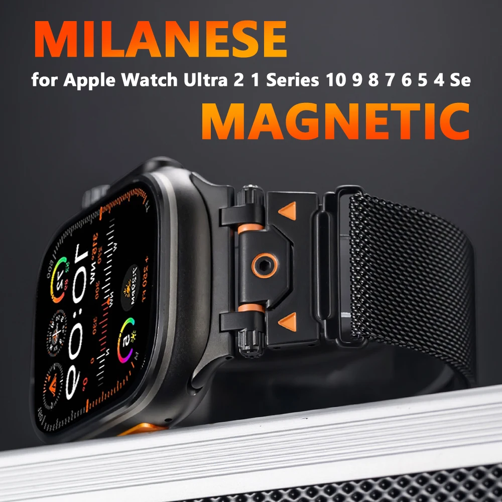 

Milanese Strap for Apple Watch Band 46mm 49mm 45mm 44mm Metal Bracelet IWatch 10 9 8 Ultra 7 SE 6 5 4 Band Magnetic Accessories