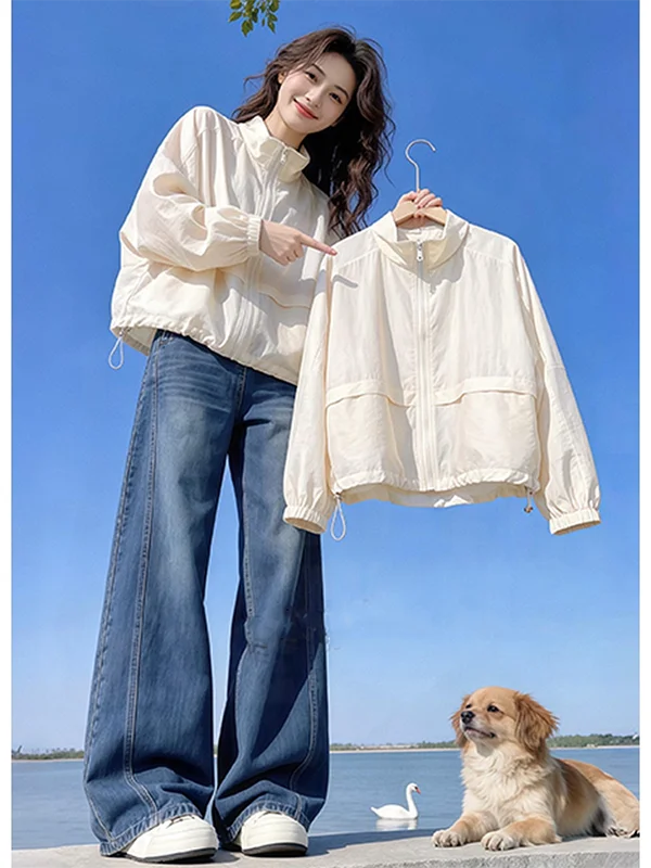 

Stunning Women's Short Sun Protection Outerwear Fashionable Compact Size Zipper Closure Long Sleeve Commute Style Outerwear