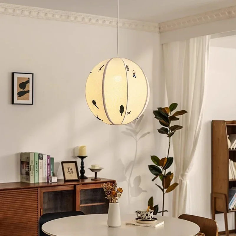 Japanese Wabi Sabi Simple Embroidery Fabric Chandeliers Living Dining Bedroom Decoration Pendant Lights Indoor Lighting Fixtures
