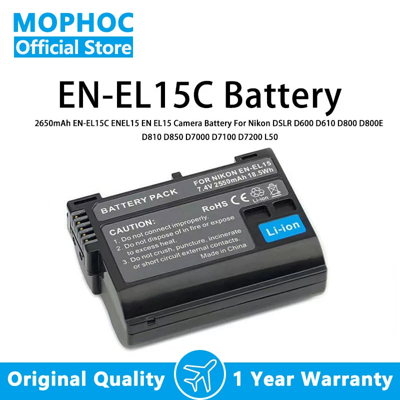 

EN-EL15C ENEL15C EN EL15C 2650mAh Camera Battery + LED Dual For Nikon DSLR D600 D610 D800 D800E D810 D850 D7000 D7100 D7200 L50