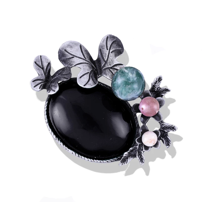 Morkopela Nature Stone Big Brooch Vintage Flower Brooch Bouquet Clothes Pin Antique Metal Brooches And Pins For Women new