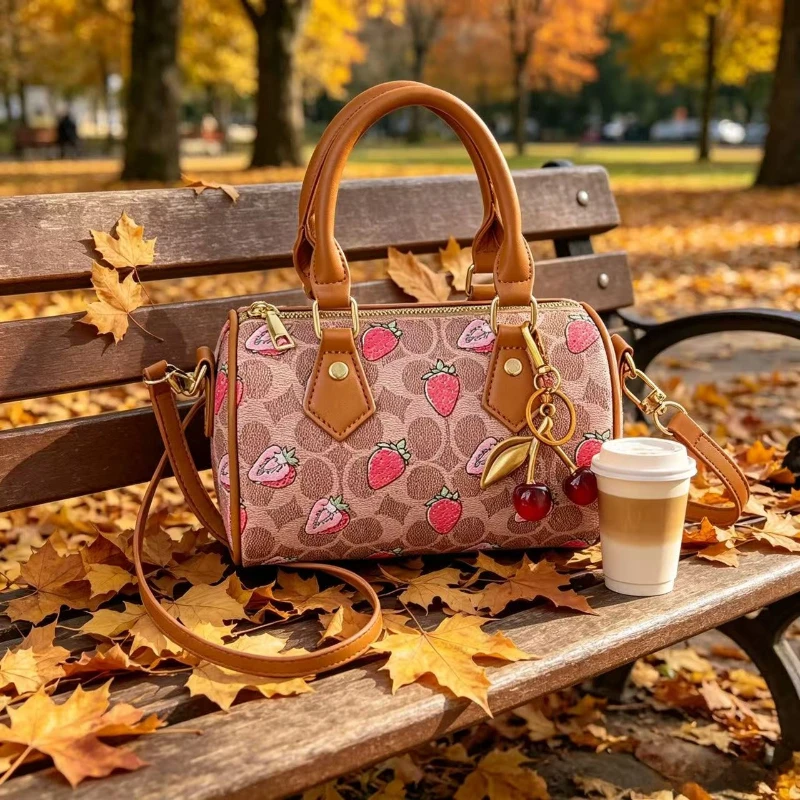

2026 Luxury Designers Crossbody Bags Cherry Pattern PU Leather Boston Handbag Shoulder Bags Bolsos Mujer Bags Woman Tote Bag