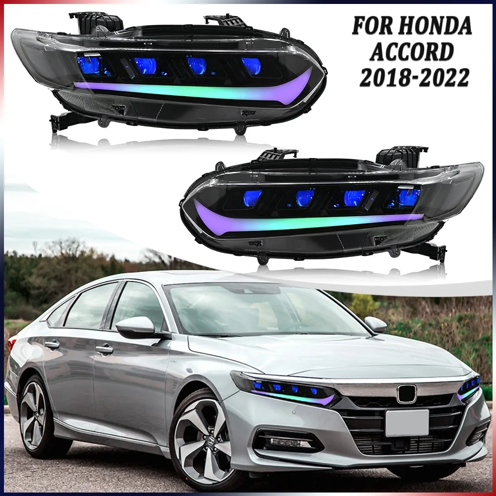 

1 пара светодиодных фар RGB в сборе для Honda Accord Sedan 2018-2022, передние головки, последовательные аксессуары для фар DRL