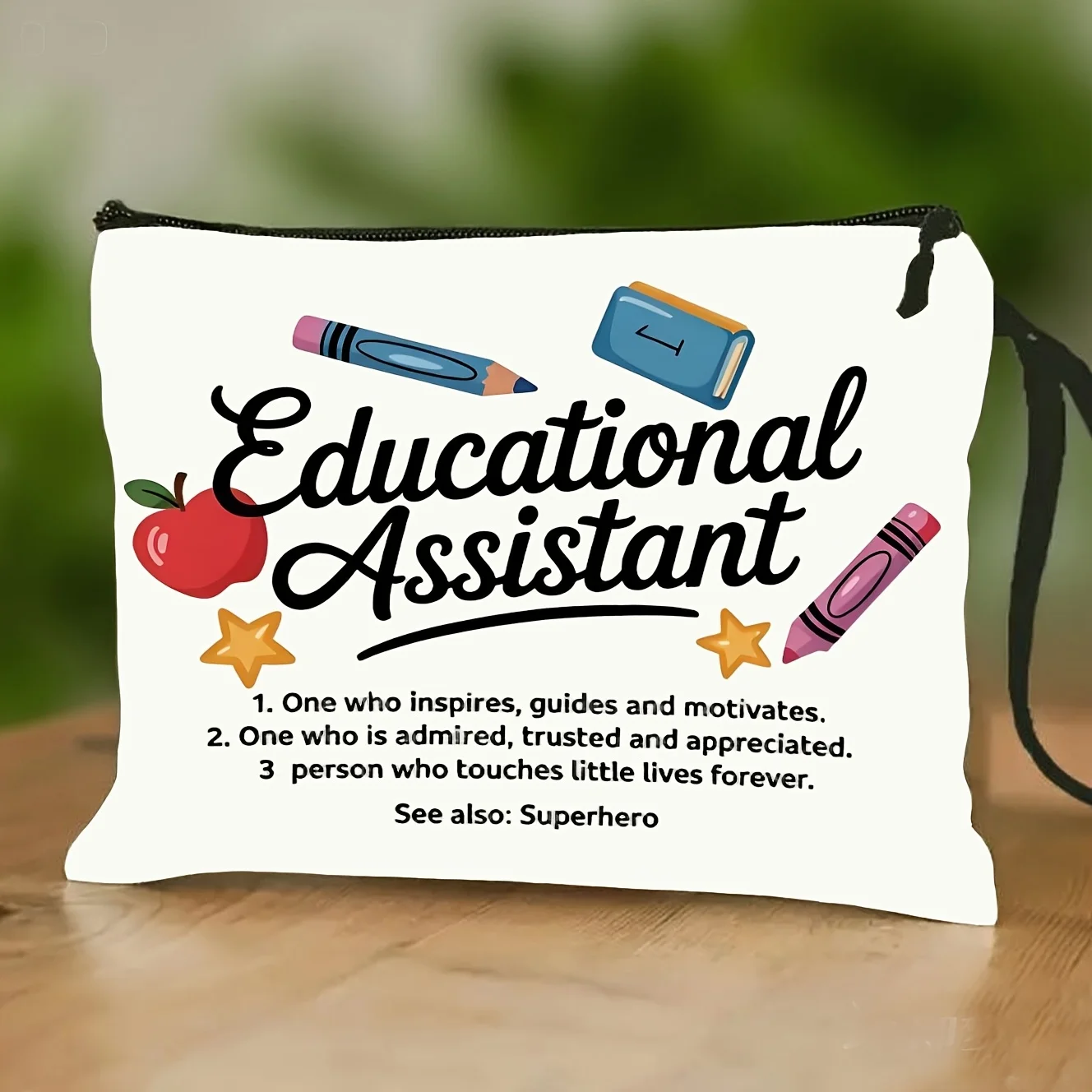 Supply Compatible for & - Pencil Case with Motivational Apple Stars & Eraser Design Zipper Closure Top  - Lightweight f