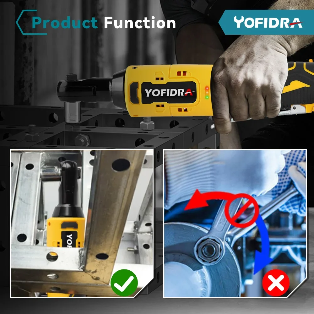 Yofidra 3/8 Inch 200N.M Electric Ratchet Wrench For Makita 18V Battery Rechargeable Removal Screw Nut Car Repair Tool