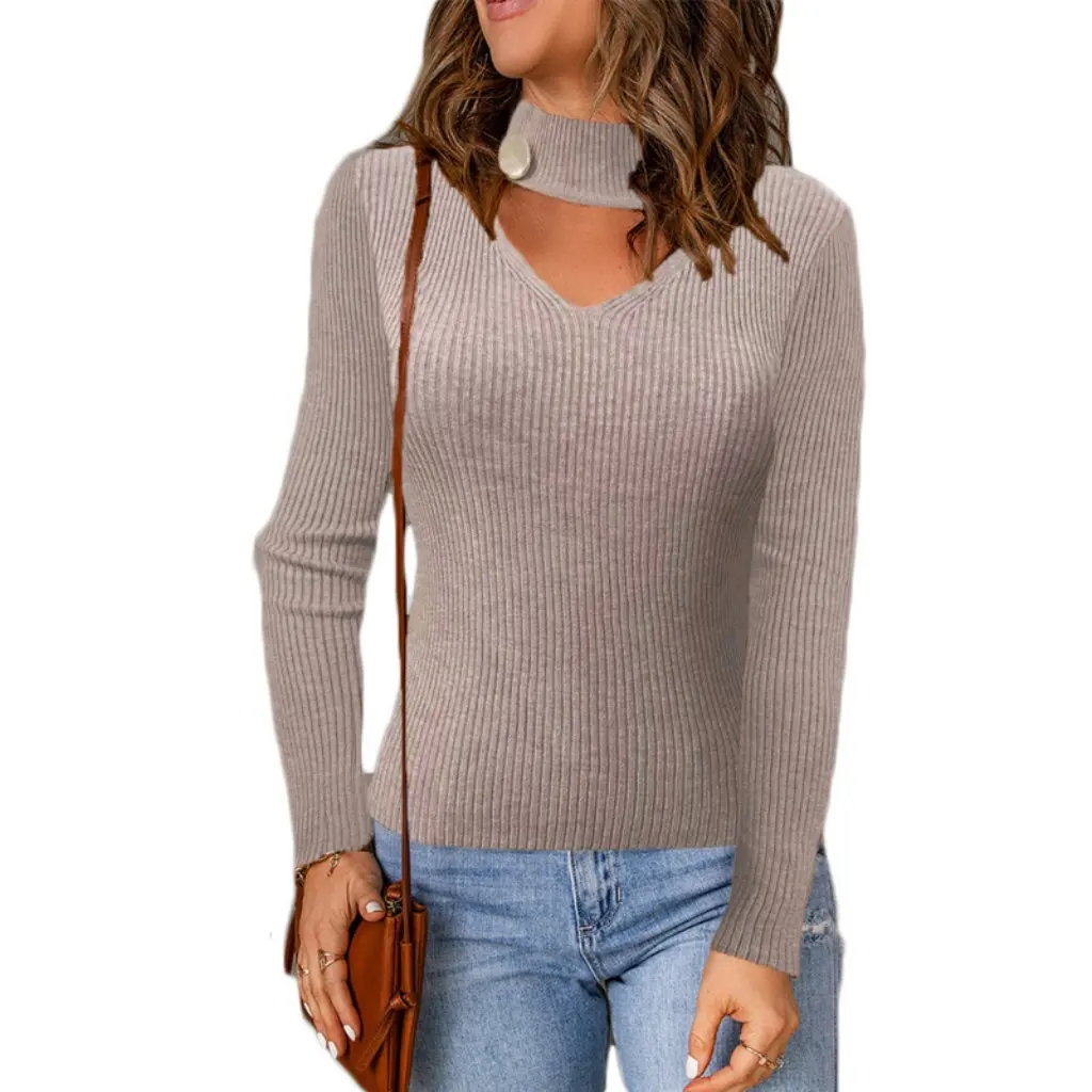 

Женский однотонный пуловер с v-образным вырезом, вязаный сексуальный топ с подвесным воротником в европейском и американском стиле, осенне-зимняя мода