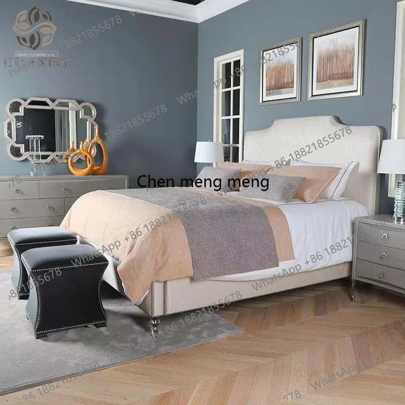 

F150 American style, acrylic fabric solid wood double bed, premium, large bed gray fashion Italian bedside table