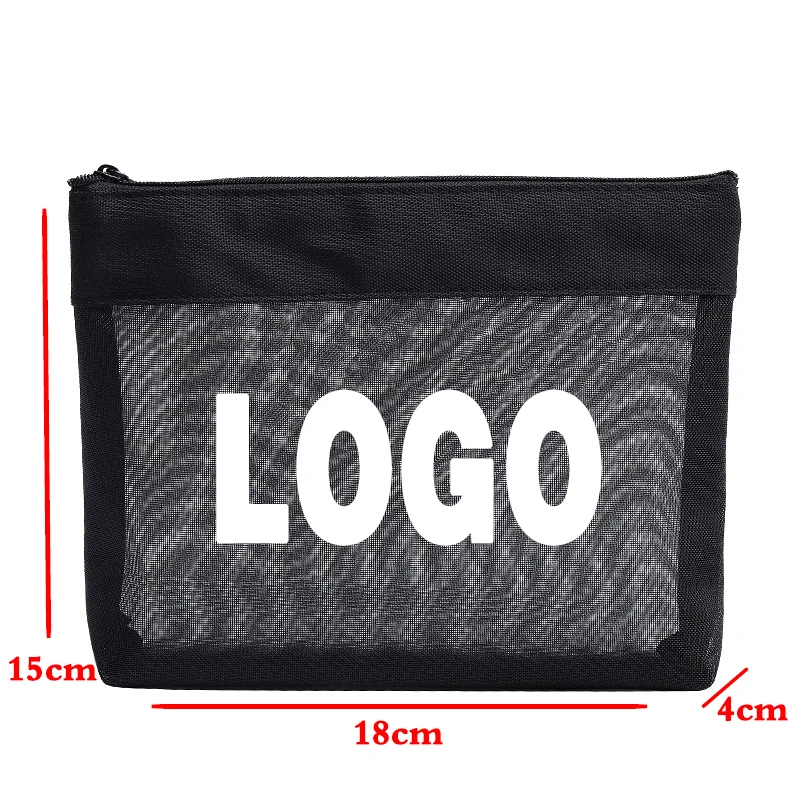 Personalized Customized LOGO Gold Letter Cosmetic Bag Mesh Black Lady\'s Cosmetic Bag Zipper Travel Washing Cosmetic Bag