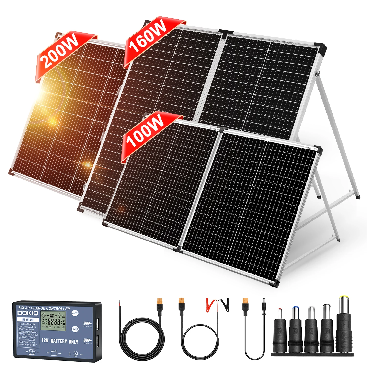 Dokio Opvouwbaar Zonnepaneel Koffer voor Camperbus Off-Grid Systeem, Monokristallijn 100W 160W 200W met 12V Controller - afbeelding 2