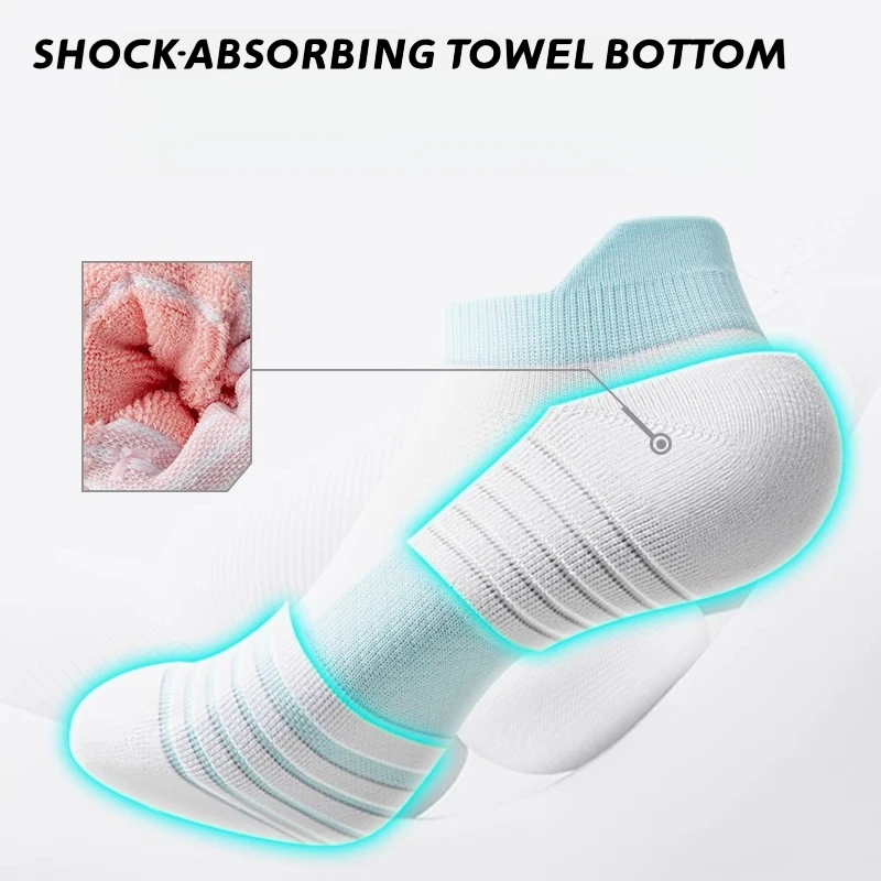 2 Pairs Running Socks Towel Bottom Cotton Short Socks for Women Youth Professional Basketball Tennis Yoga Pilates Ankle Socks