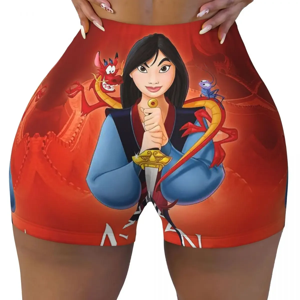 

Пользовательские классические мультяшные фильмы Мулан, популярные волейбольные байкерские шорты для спортзала, женские спортивные шорты для йоги