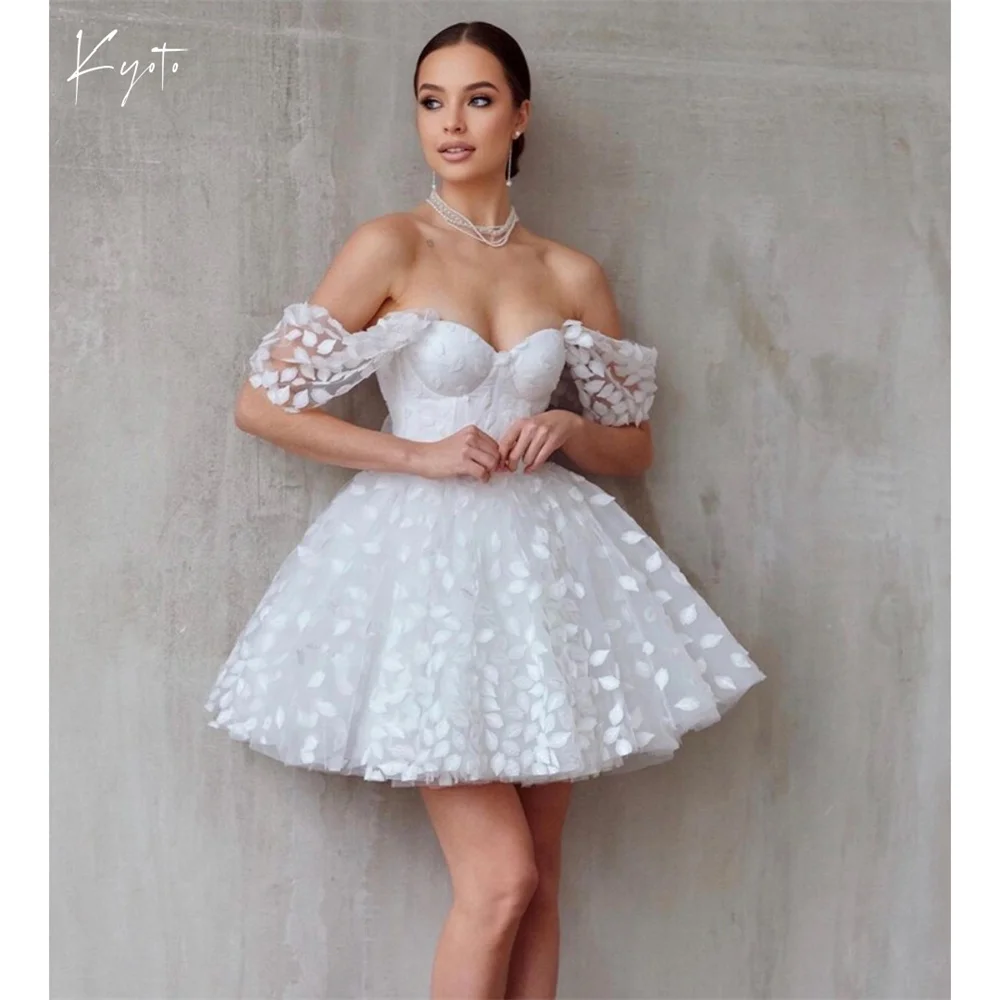 

Kyoto Customized Flower Shoulder Straps Sweetheart neck Wedding DressBow Corset Mini فستان زفاف Ball GownAbito da sposa
