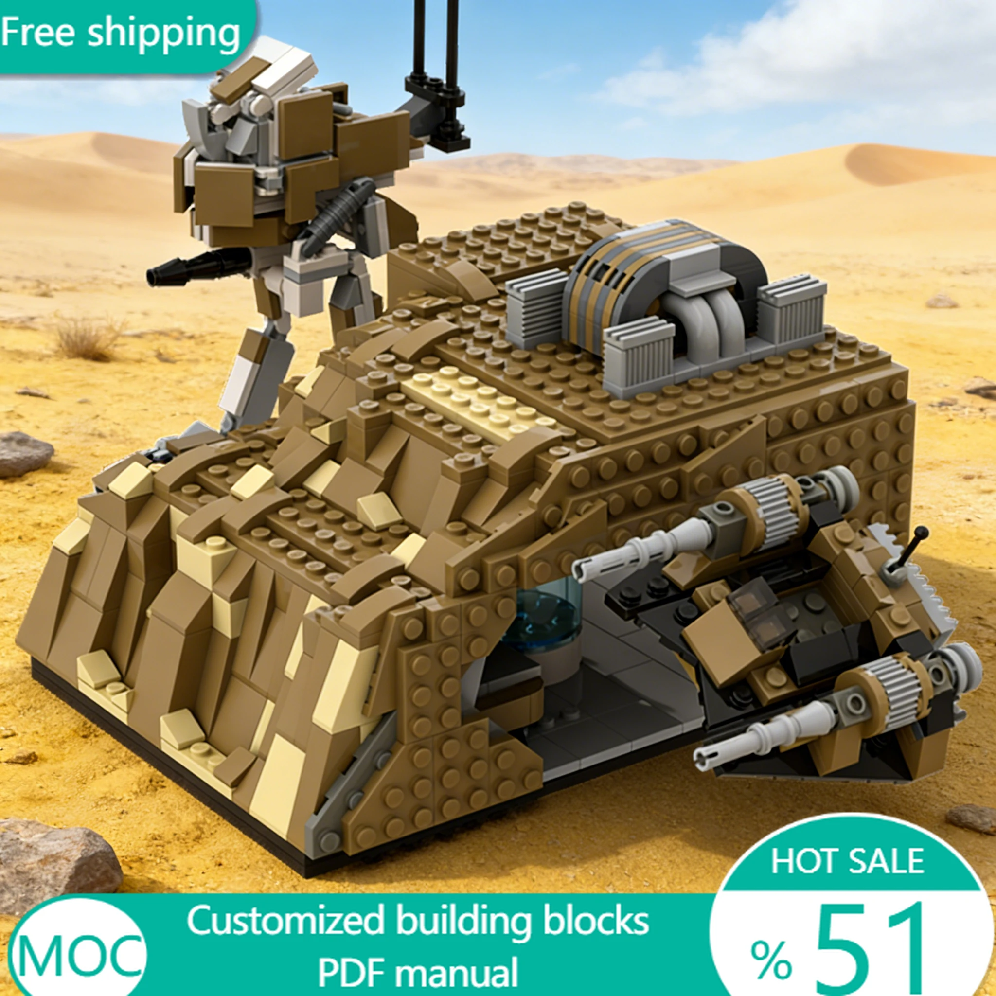 672 PCS Customize Battle Fortress MOC Customize Modular Building Block Technology Popular Model Simple DIY Boy Toy Birthday Gift