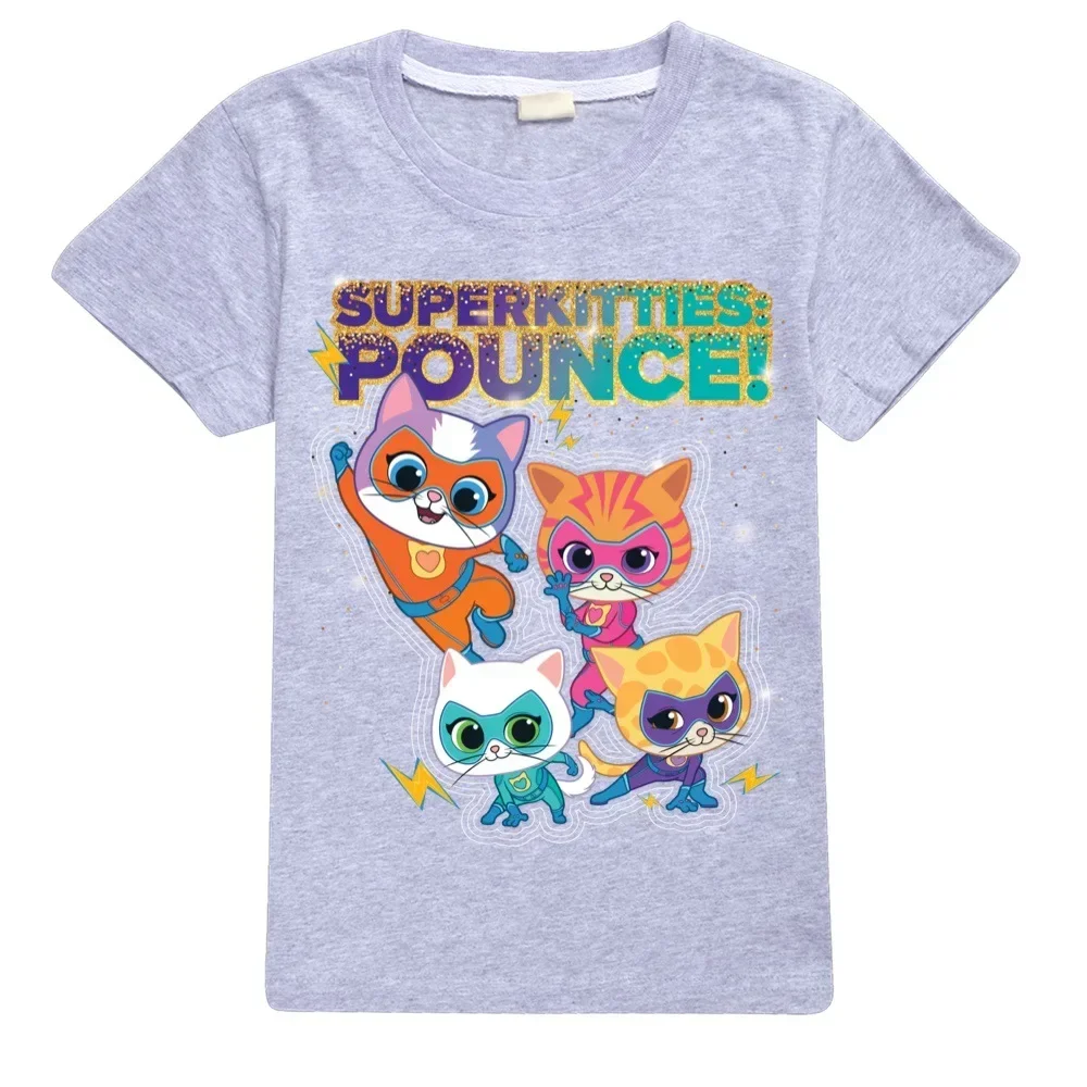 Anime Super Cats T Shirt Kids SuperKitties Clothes Baby Girls 100%Cotton Short Sleeve Tops Junior Boys T-shirt Children Clothing