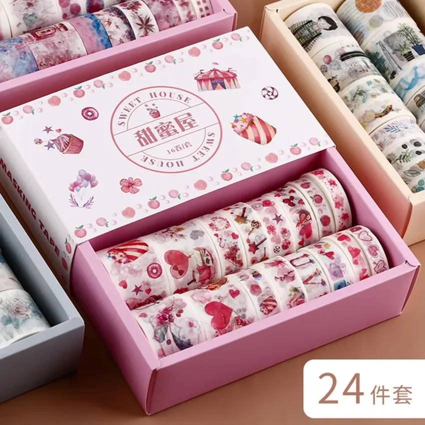 

Hot Sale 16+8 Rolls/Box Multicolor DIY Craft Tape Washi Tape Set Decorative Cute Scrapbook Tape School Stationery