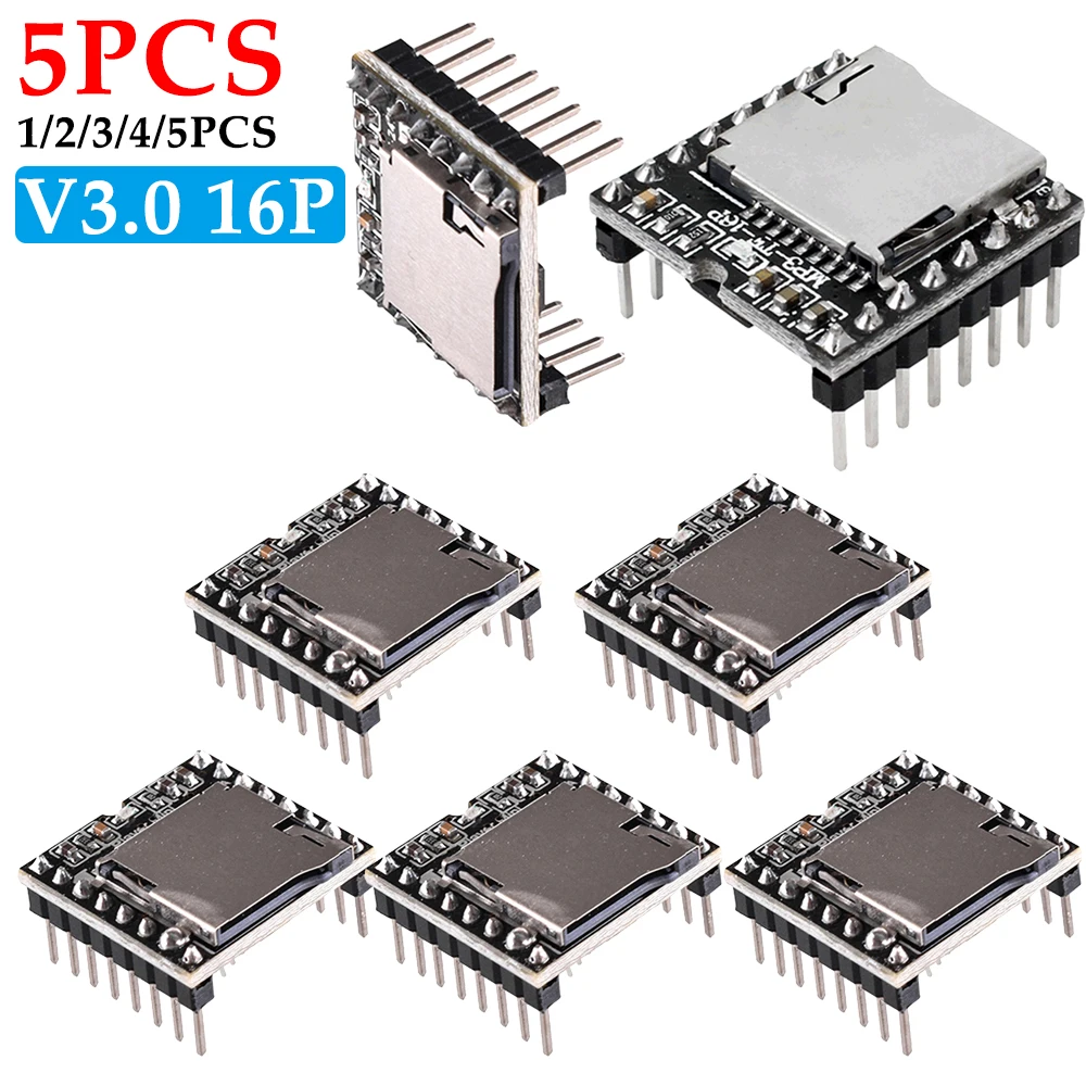 1-5PCS MP3 Player Module DFPlayer Mini MP3 Player Module V3.0 16P TF Card U Disk DF Player Audio Voice Board For Arduino