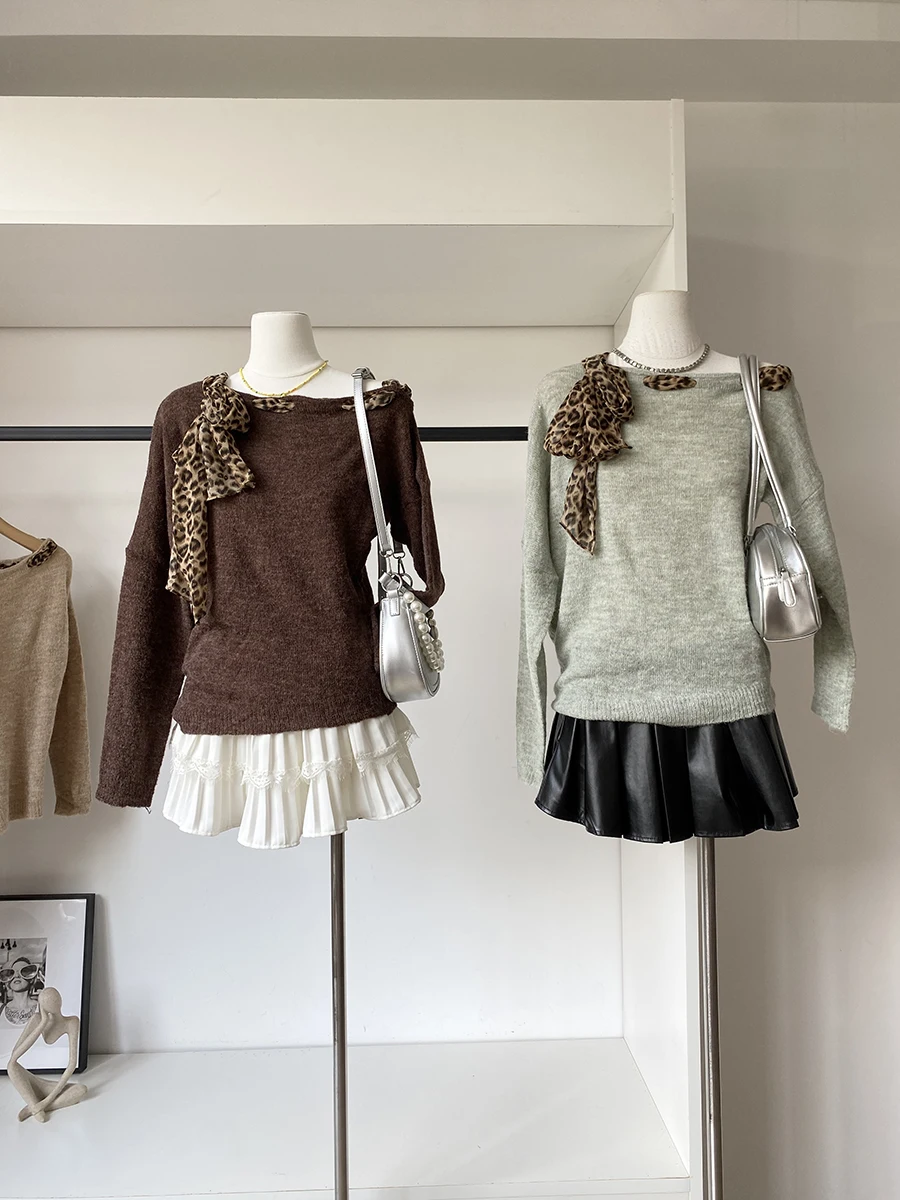 

Korean Style Loose Casual Knitted Shirt Women's Shoulder Braid Design Pure Color Commute Friendly Polyester Fiber Top