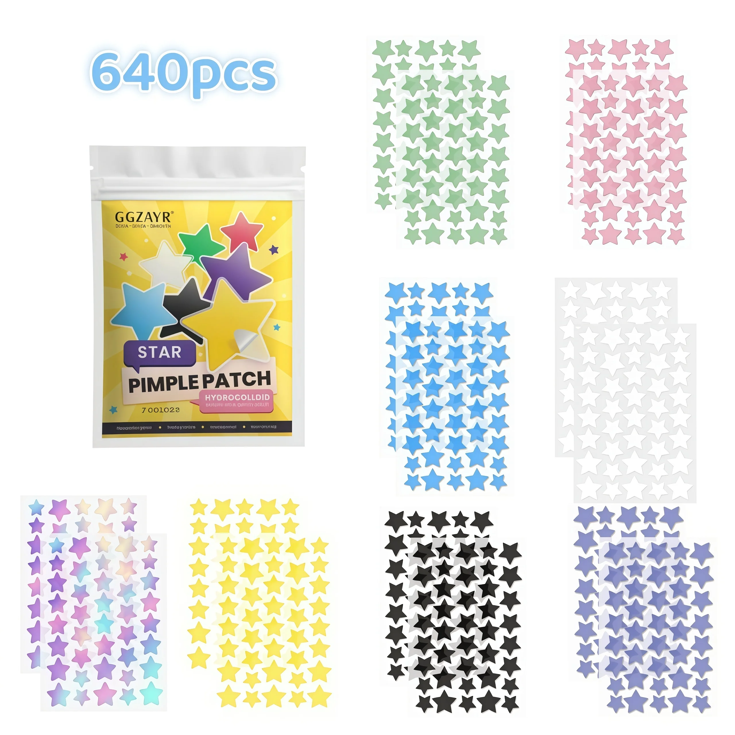 Colorful Star Acne Patch Combo 640/1280/1600pcs, Lightweight Skin Cover Stickers for Daily Use