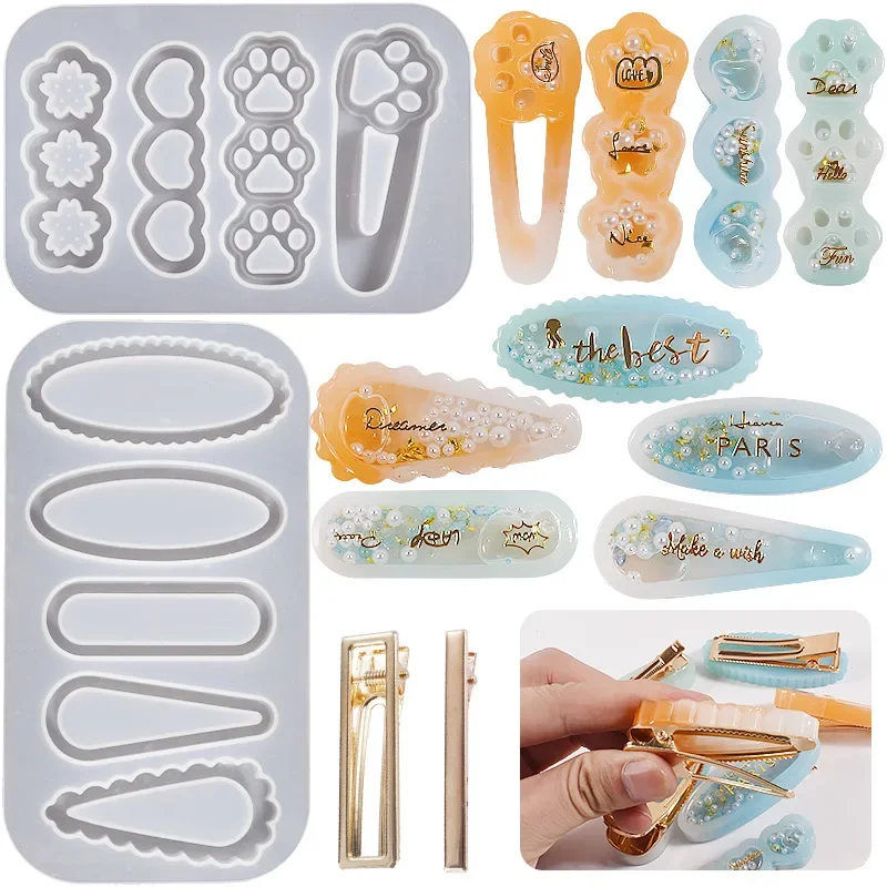 Molde de resina gato garra clipe pingente pendurar silicone shaker molde diy areia movediça hairpin molde