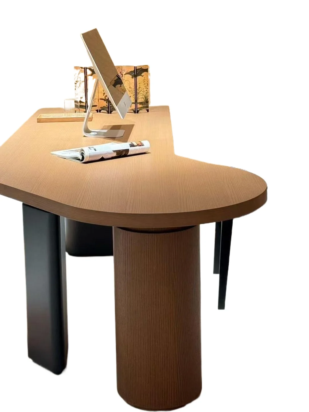 

Special-shaped solid wood desk modern light luxury simple retro wabi sandy wind curved desk