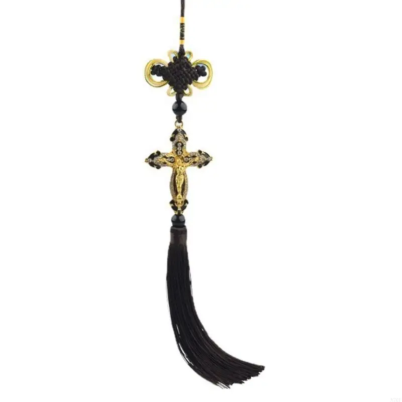 A70F Fashion Tassel Cross Jesus Religious Christian Hanging Ornaments Hanging Closet Pendant Door Handle Home Wall Decoration