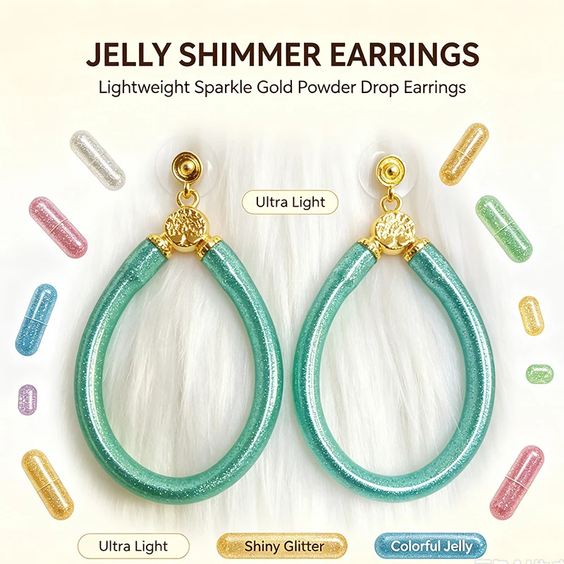 Jelly Earrings for Women Ultra Light Glitter Gold Powder Teardrop Dangle Earrings Trendy Party Holiday Statement Jewelry Gifts
