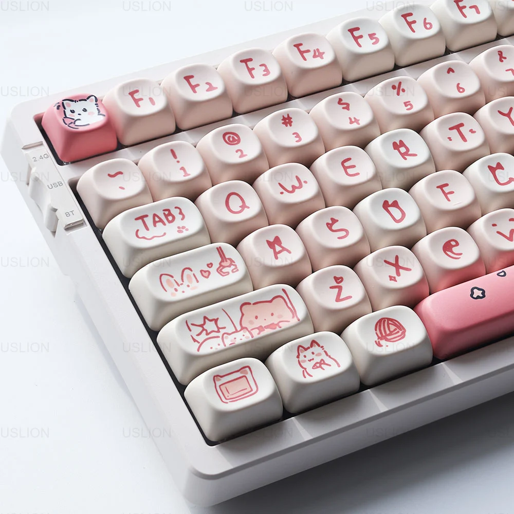 Uslion 139 Tasten Tasten kappen rosa Miau Katze Thema Moa Profil pbt Kep Kappen für antike Tasten Gaming mechanische Keyborad