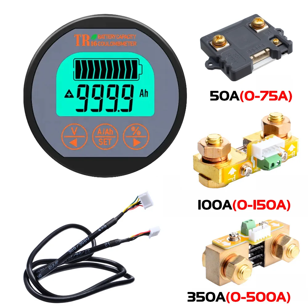 TR16H Coulometer DC8-120V Battery Capacity Tester 50A/100A/350A Digital Capacity Indicator Battery Waterproof Ammeter Voltmeter