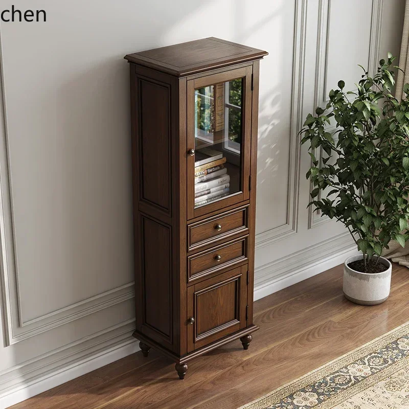 b6-21   rural high cabinet storage retro modern style solid wood single door side cabinet furniture