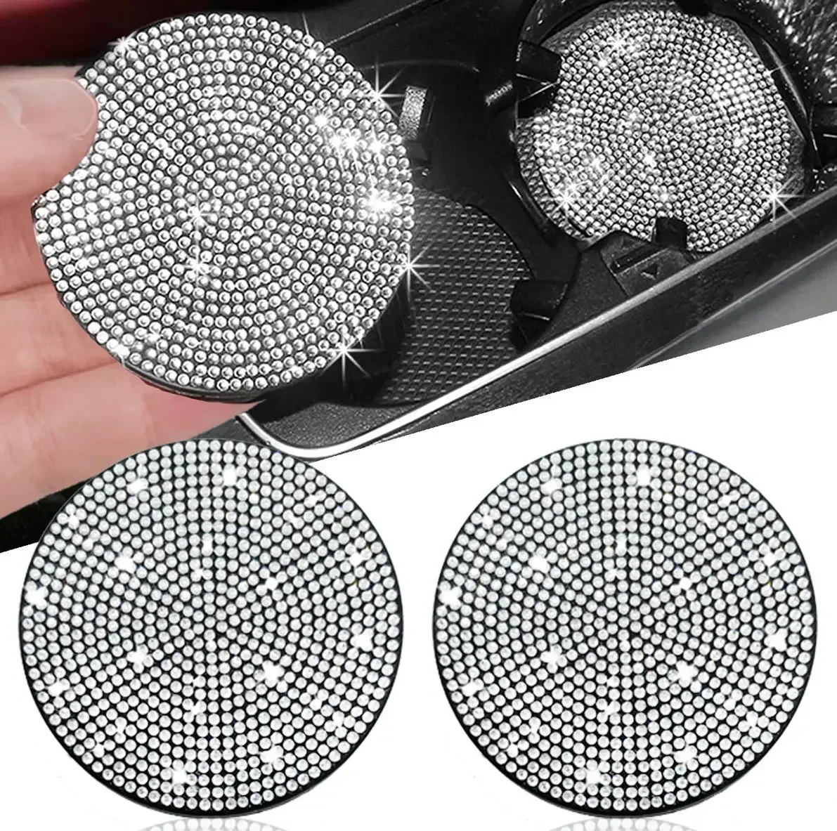 Car Diamond Coaster Water Cup Slot Non-Slip Mat Silica Pad Cup Holder Mat Auto Interior Decoration Accessories for Woman Men