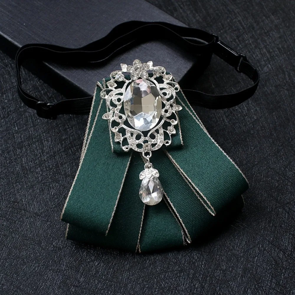 Luxury Alloy Rhinestone Bow Tie Solid Color Diamond Ribbon Bow Tie Polyester Shirt Collar Business Office