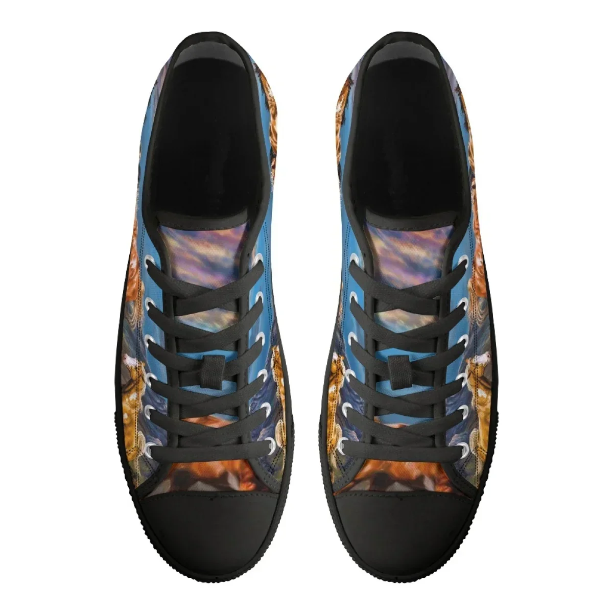 Summer Autumn New Sneakers For Ladies Casual Flat Shoes Hot Running Horse Art Pattern Print Classic Lace Up Low Top Canvas Shoes