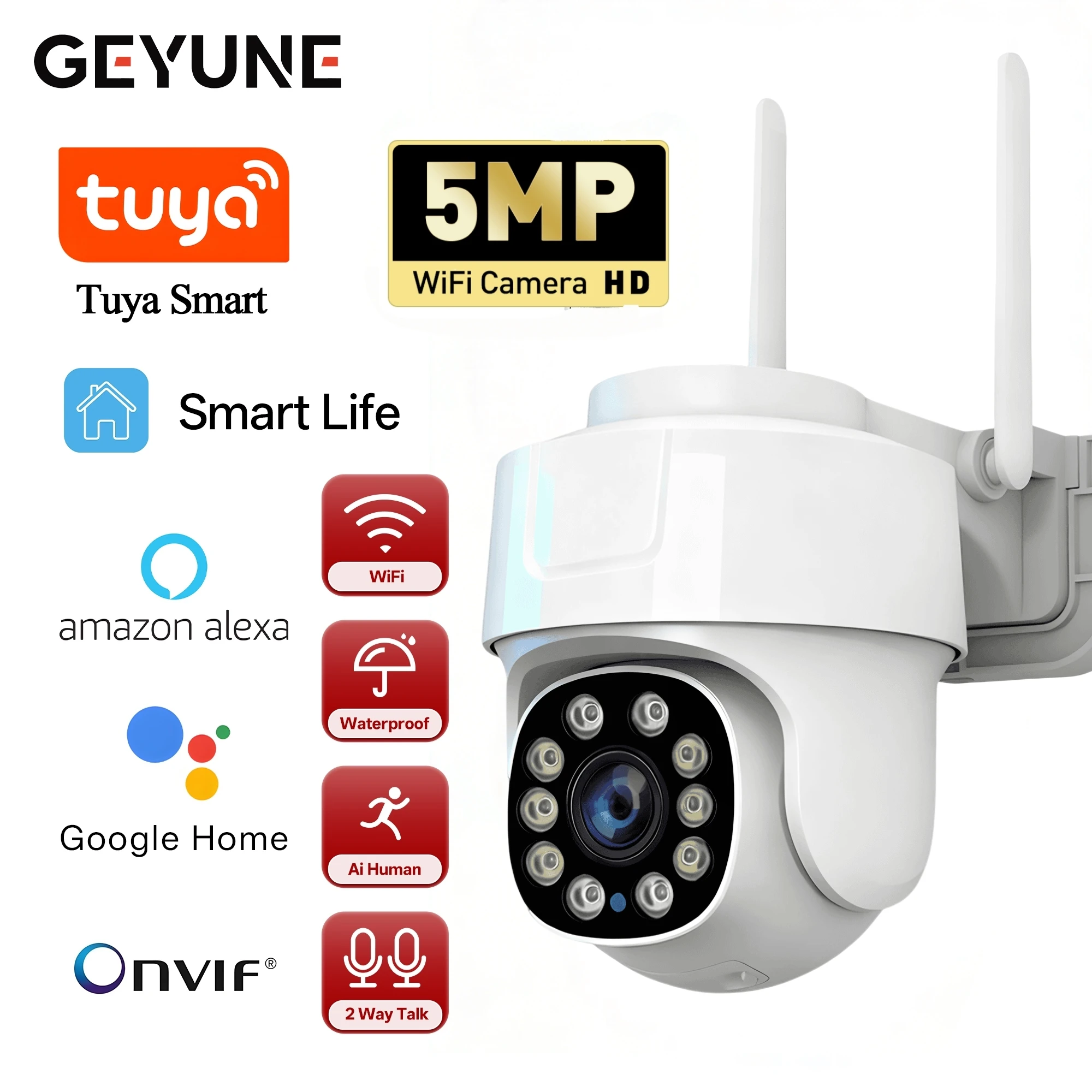 Tuya Smart Wifi PTZ Camera Outdoor Waterproof Security Camera Full Color Night Vision Audio Surveillance Human Motion Detection