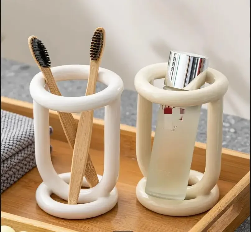 

Ceramic Toothbrush Holder Bathroom Shelving Toothpaste Holder Storage Racks Bathroom Desktop Shelf Storage Holder Home decor