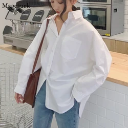 New Spring Cotton White Women Blouse Autumn Vintage Long Sleeve Ladies Tops Casual Solid Loose Elegant Shirts 11456