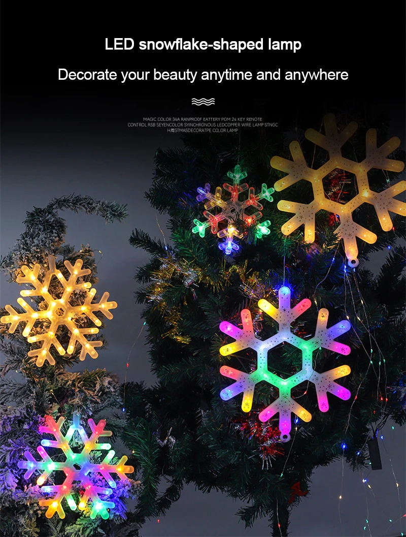 Christmas LED Light Snowflake Battery Case Hanging Battery-operated Window Ornaments Decoration for Home Xmas New Year Decor