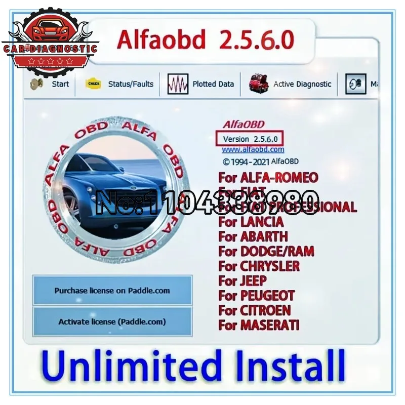 2026 New AlfaOBD v 2.5.6.0 For Windows Full Licensed - Diagnosis Alfa Fiat Lancia Abarth Dodge RAM Chrysler Jeep Peugeot Citroën