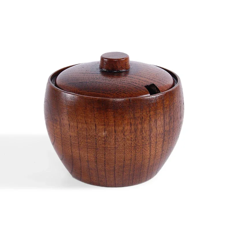 1pcs Wood Solid Spice Jar Seasoning Box with Lid Sugar Bowl Salt and Pepper Wooden Japanese Kitchen Tool Storage Condiment