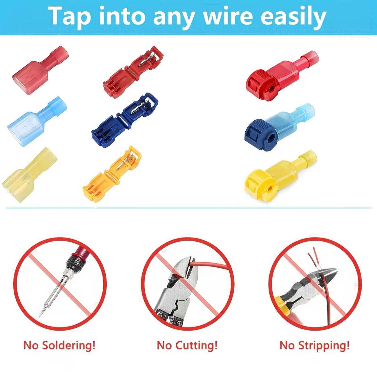 30 pieces/15 sets red blue yellow combination 3 in 1 kit T-type terminal with tool, no stripping, for car wiring