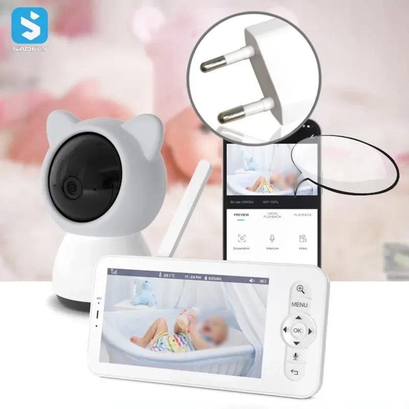 Hot Selling 5.0 Inch Baby Camera Remote Pan Tilt Zoom and Night Vision 1080P Wifi Baby with APP