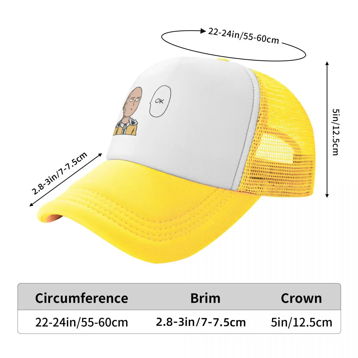 Unisex One-Punch Man Trucker Caps Outdoor Mesh Baseball Caps Polyester Funny Anime Hats Sun Hat Adjustable Golf Hats Summer