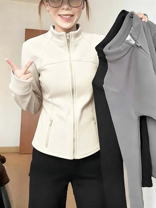 

Женская утепленная куртка на флисе, приталенная, осенне-зимняя, из полиэстера, с длинными рукавами, воротником-стойкой, в корейском стиле