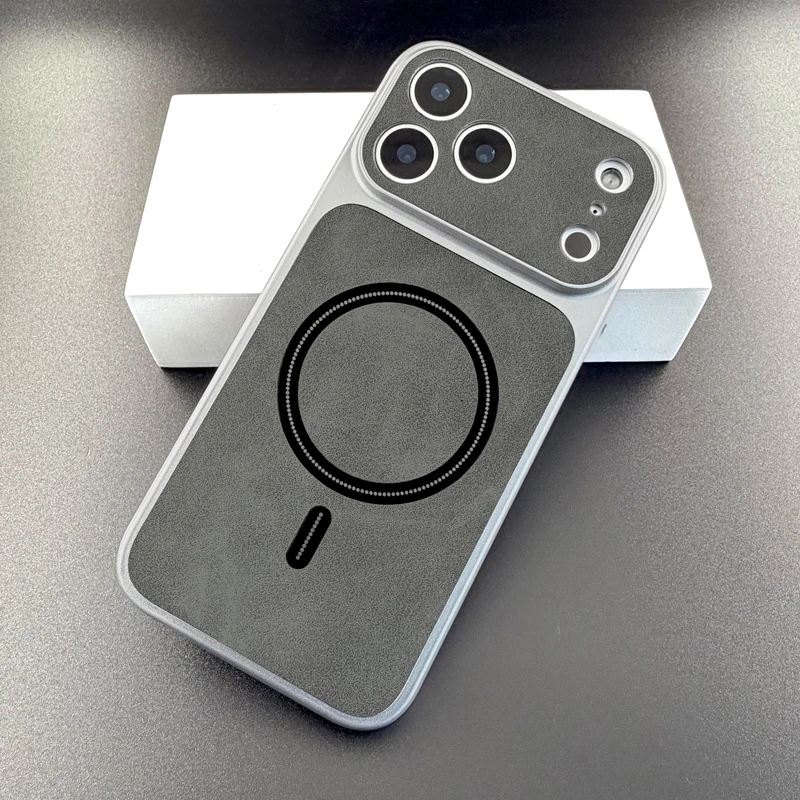Funda de lujo Retra de cuero sintético para iPhone 17 16 15 14 13 Pro Max 17Pro 16Pro 15Pro 14Pro 13Pro para carga inalámbrica Magsafe 2
