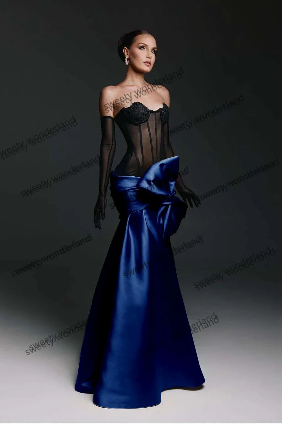 See Thru Mermaid Evening Dresses Bustier Corset vestidos de noche Exquisite Prom Dress with Bow Wedding Party Gown Customized image 3