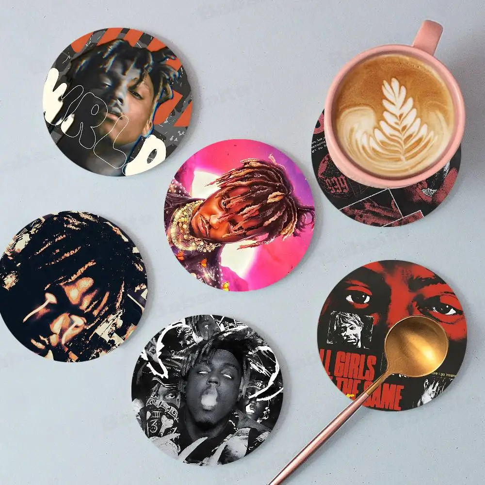 Classic Emo Rapper J-Juice W-Wrld Wood Coasters Colorful Round Coaster Non-slip Heat Insulation Coffee Mats Home Accessories